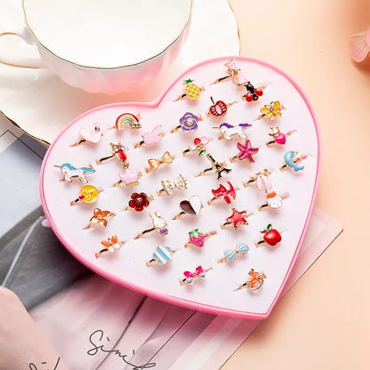 Korean Version Of Children'S Jewelry Alloy Ring Cartoon Cute Children'S Ring Cute And Beautiful Mixed 36 1 Box