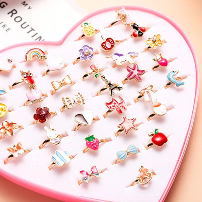 Korean Version Of Children'S Jewelry Alloy Ring Cartoon Cute Children'S Ring Cute And Beautiful Mixed 36 1 Box