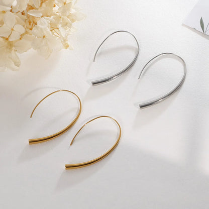 Korean Style Stylish And Simple Personality Line Earrings Titanium Steel Creative Temperamental Cold Style Line Women's Earrings