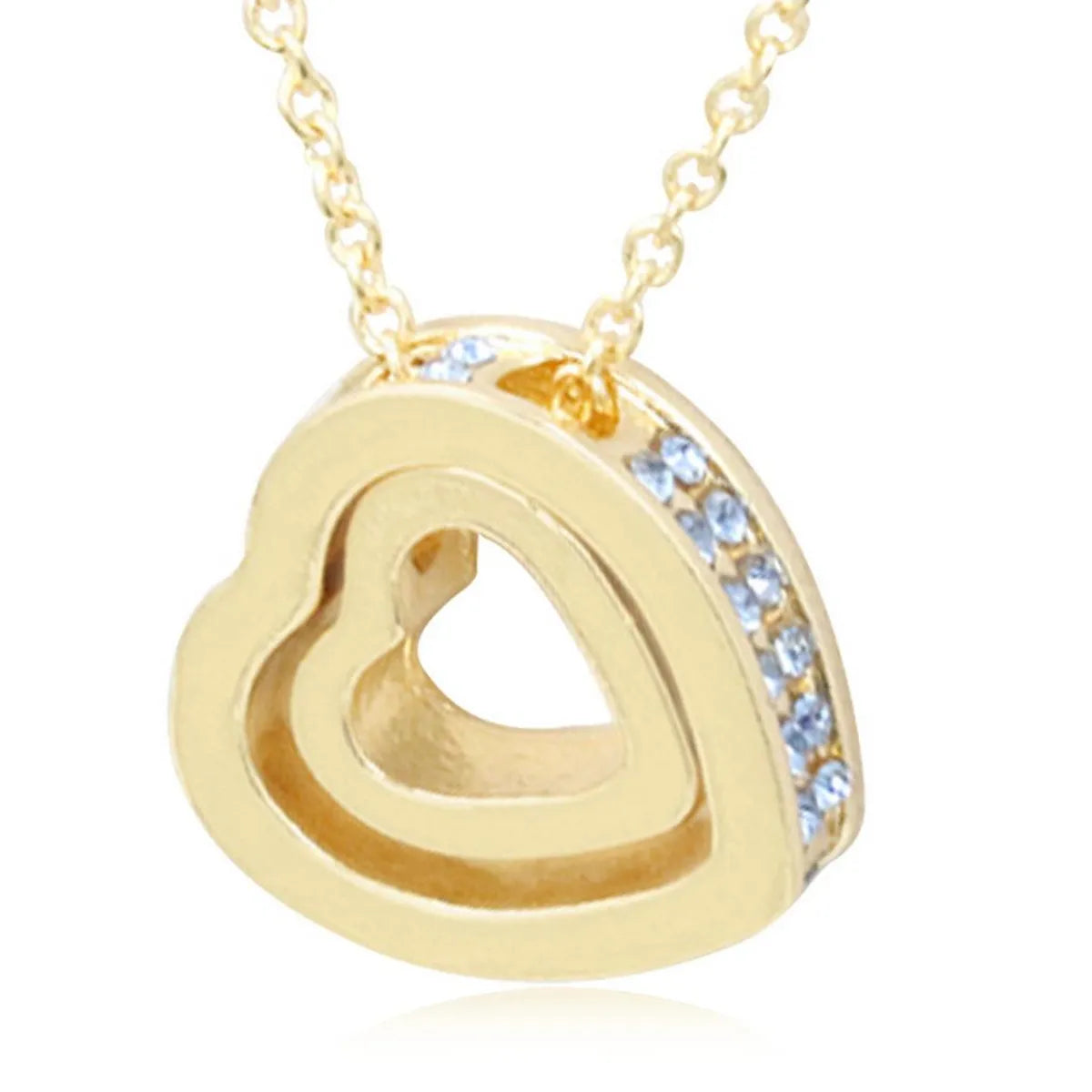 Korean Version Of The Double Heart Artificial Gem Double-layer Peach Heart Clavicle Crystal Necklace Nhdp150120