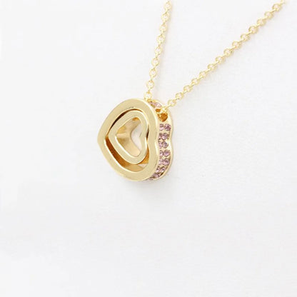 Korean Version Of The Double Heart Artificial Gem Double-layer Peach Heart Clavicle Crystal Necklace Nhdp150120