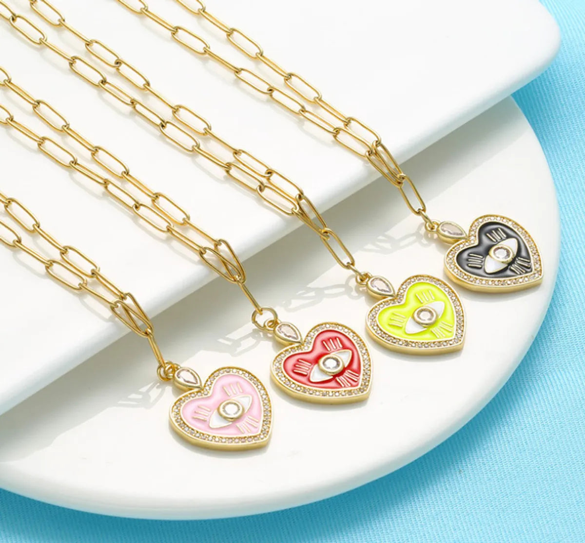 Korean Version Of The Oil Drop Love Necklace Micro-inlaid Zircon Peach Heart Eye Necklace