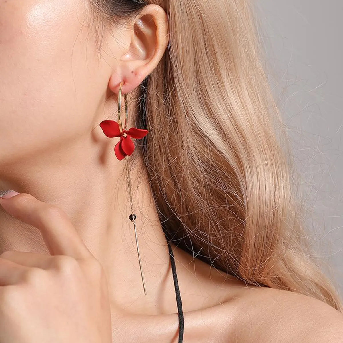 Korean Version Of The Popular Petal Asymmetric Circle Tassel Earrings Nhdp149377