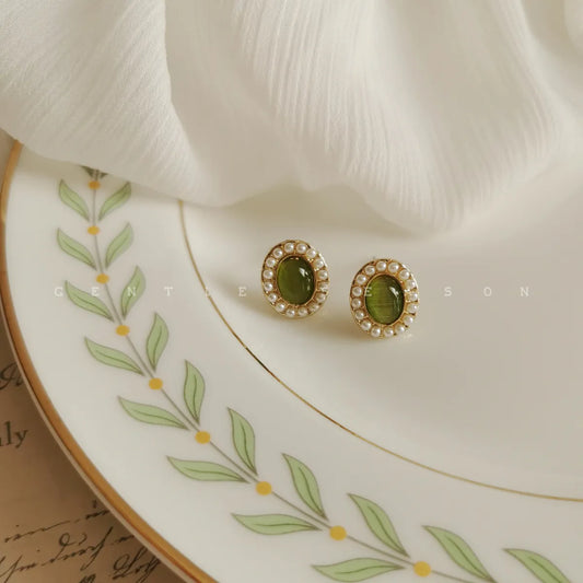 Oval Artificial Gemstones Earrings Ear Studs