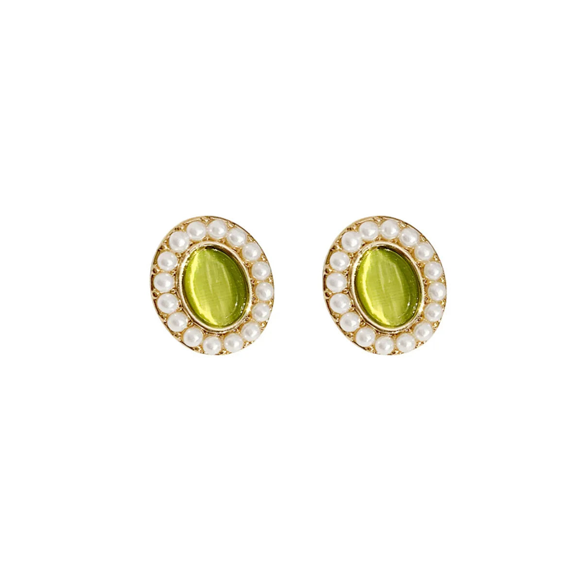 Oval Artificial Gemstones Earrings Ear Studs