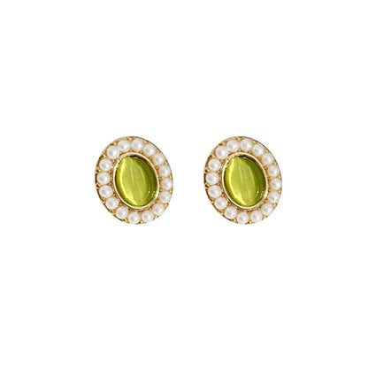 Oval Artificial Gemstones Earrings Ear Studs