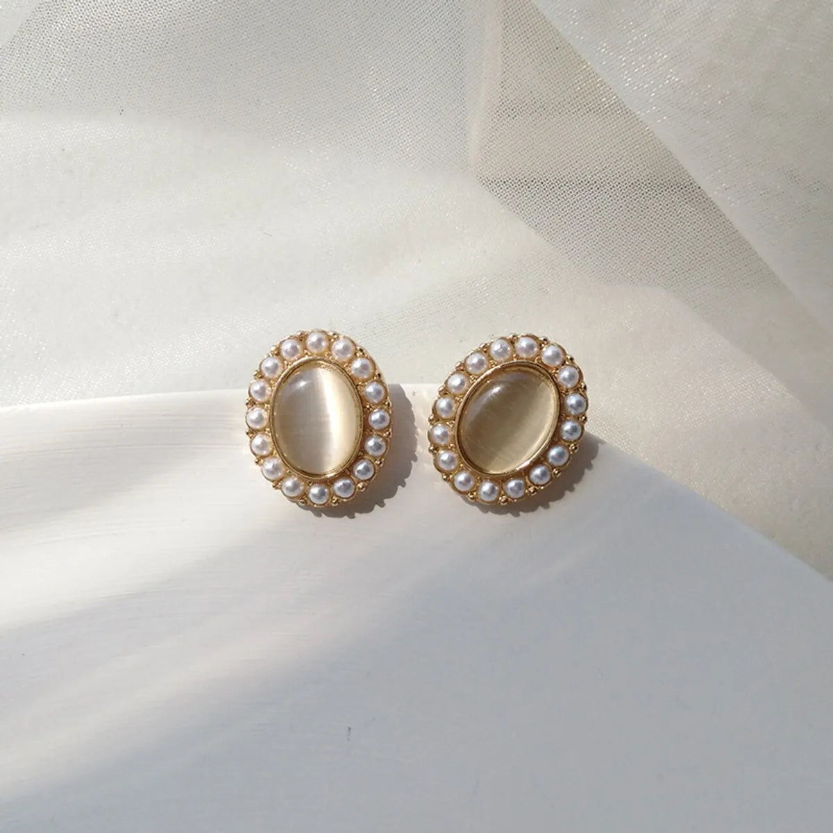 Oval Artificial Gemstones Earrings Ear Studs