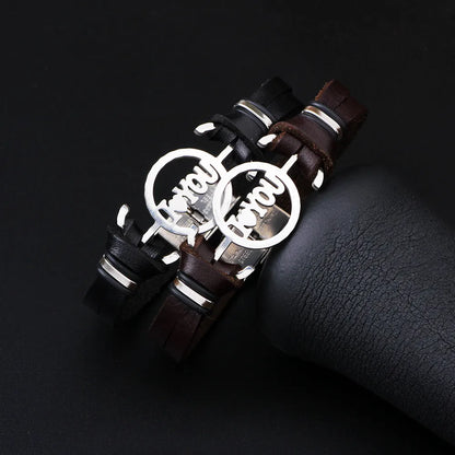 Korean Version Stainless Steel Letter Leather Bracelet Wholesale