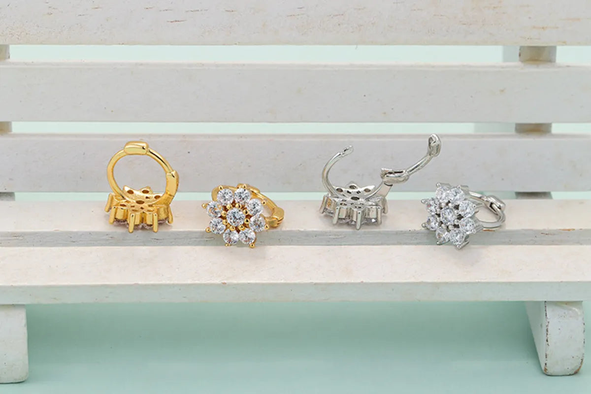 Korean Version Temperament Sunflower Zircon Earrings Geometric Round Flower Ear Bone Clip Fashion Simple Ear Buckle