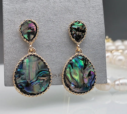 Korean Water Drop Shaped Inlaid Abalone Shell Earrings Gold Plated Shell Ear Jewelry