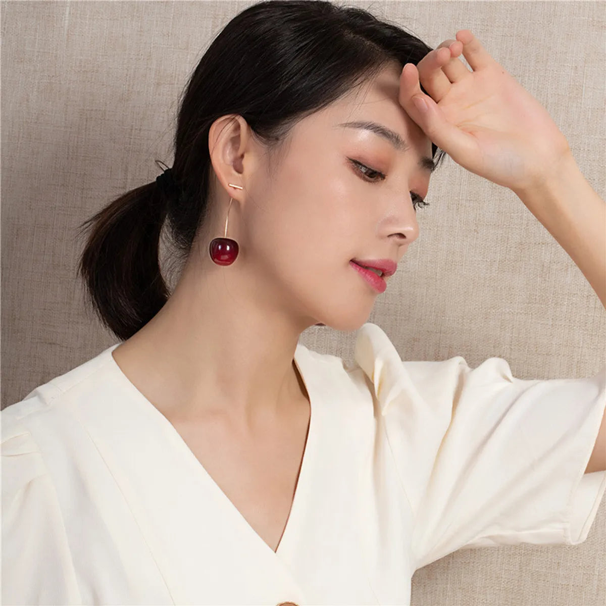 Korean Women'S Long Style Personalized Cherry Geometric Earrings