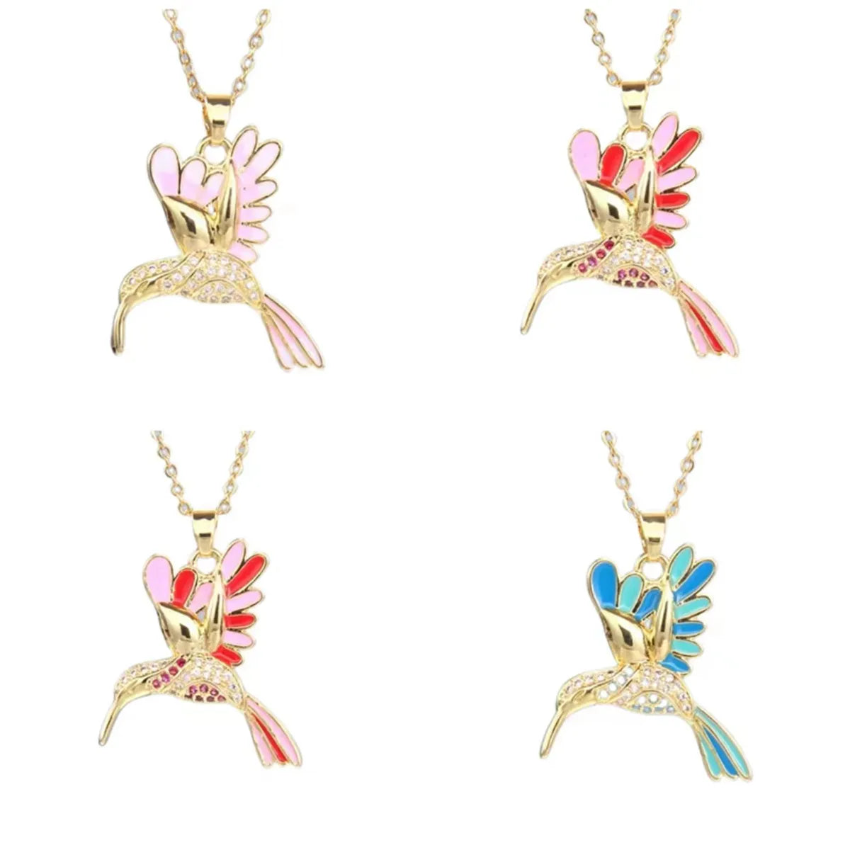 Lady Animal Bird Copper Enamel Plating Inlay Zircon Pendant Necklace