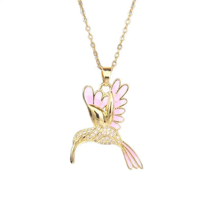 Lady Animal Bird Copper Enamel Plating Inlay Zircon Pendant Necklace