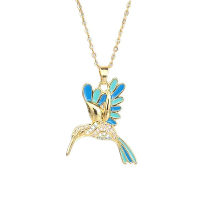 Lady Animal Bird Copper Enamel Plating Inlay Zircon Pendant Necklace