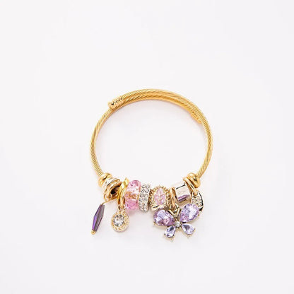 Lady Animal Stainless Steel Inlay Artificial Crystal Cuff Bracelets