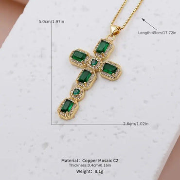 Lady Artistic Shiny Cross Copper 18k Gold Plated Zircon Pendant Necklace In Bulk