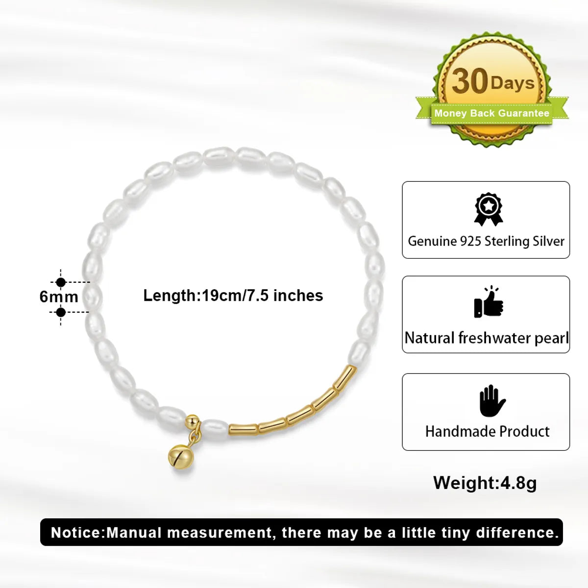 Lady Baroque Style Solid Color Freshwater Pearl Sterling Silver Plating 14k Gold Plated Bracelets