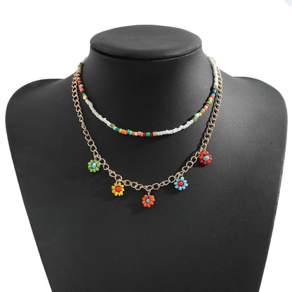 Lady Bohemian Cherry Flower Plastic Soft Clay Iron Wholesale Double Layer Necklaces