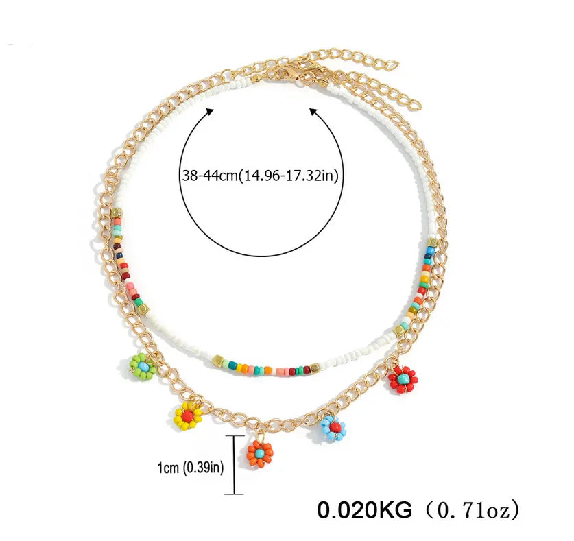 Lady Bohemian Cherry Flower Plastic Soft Clay Iron Wholesale Double Layer Necklaces