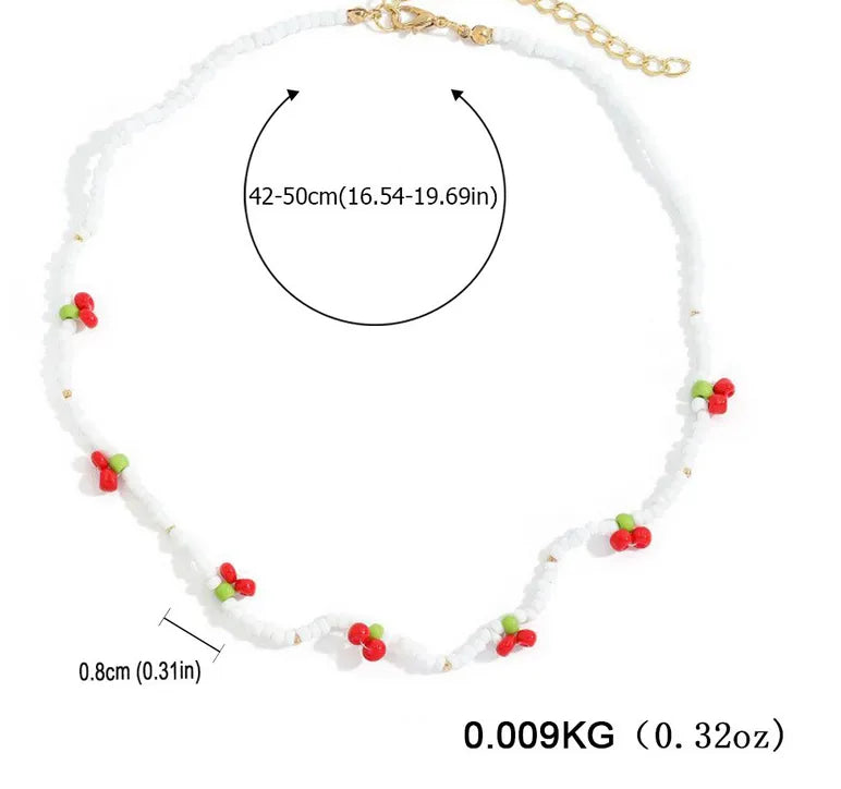 Lady Bohemian Cherry Flower Plastic Soft Clay Iron Wholesale Double Layer Necklaces