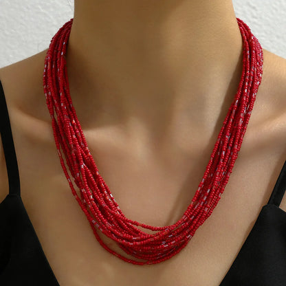 Lady Bohemian Geometric Solid Color Beaded Metal Layered Women'S Layered Necklaces