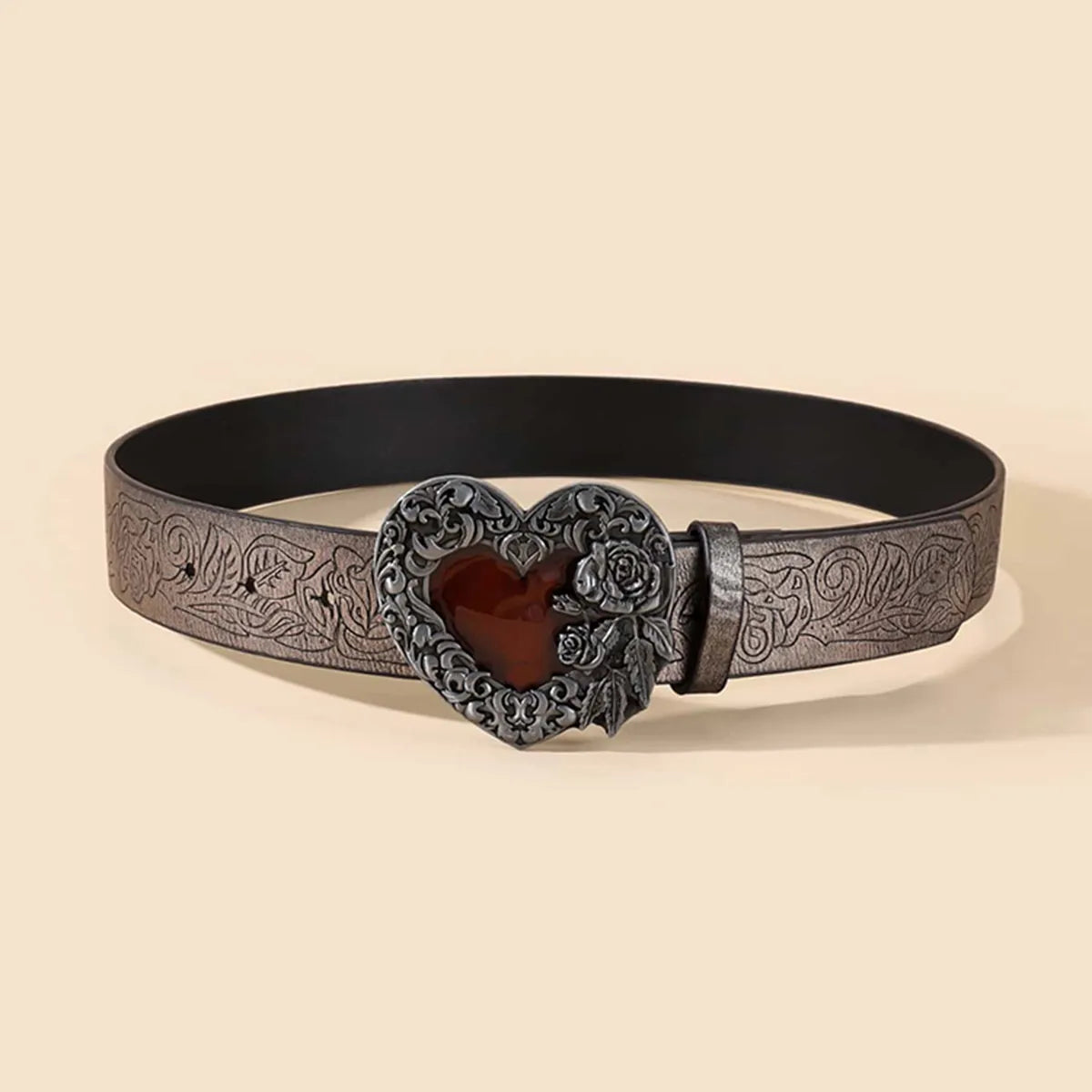 Lady Bohemian Heart Shape Flower Pu Leather Women'S Leather Belts