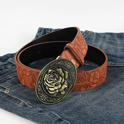 Lady Bohemian Heart Shape Flower Pu Leather Women'S Leather Belts