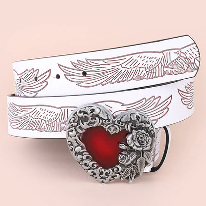 Lady Bohemian Heart Shape Flower Pu Leather Women'S Leather Belts