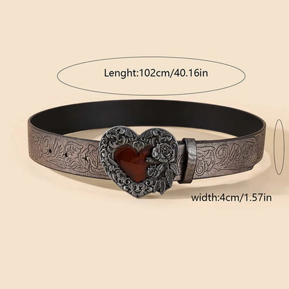 Lady Bohemian Heart Shape Flower Pu Leather Women'S Leather Belts