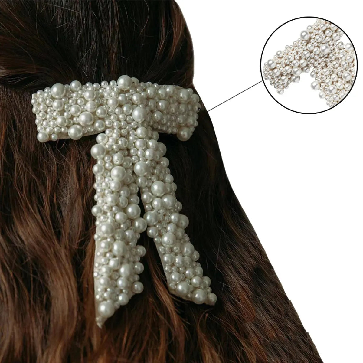 Women'S Lady Bow Knot Alloy Cloth Pearl Braid Inlay Artificial Pearls Hair Clip