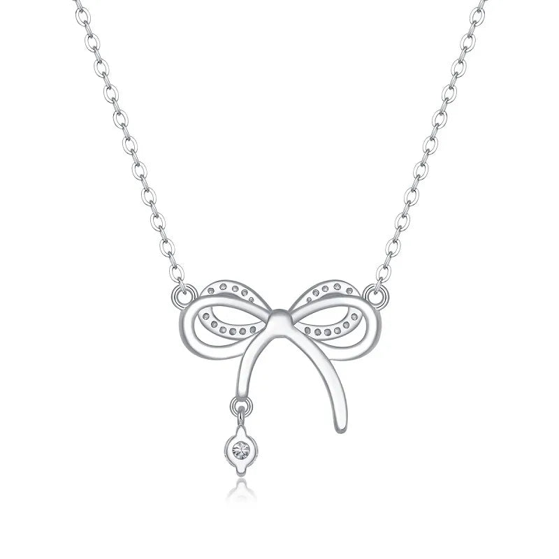 Lady Bow Knot Sterling Silver Moissanite Pendant Necklace In Bulk