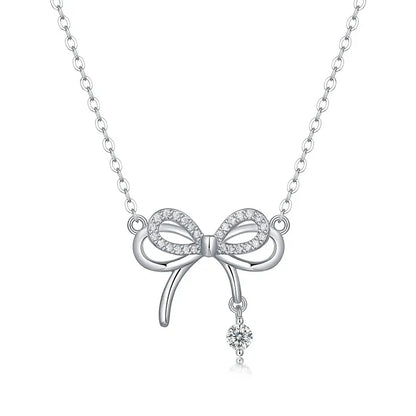 Lady Bow Knot Sterling Silver Moissanite Pendant Necklace In Bulk