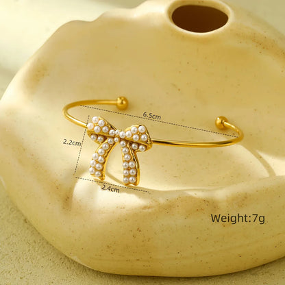 Lady Bow Knot Titanium Steel Plating Pearl Women'S Jewelry Set