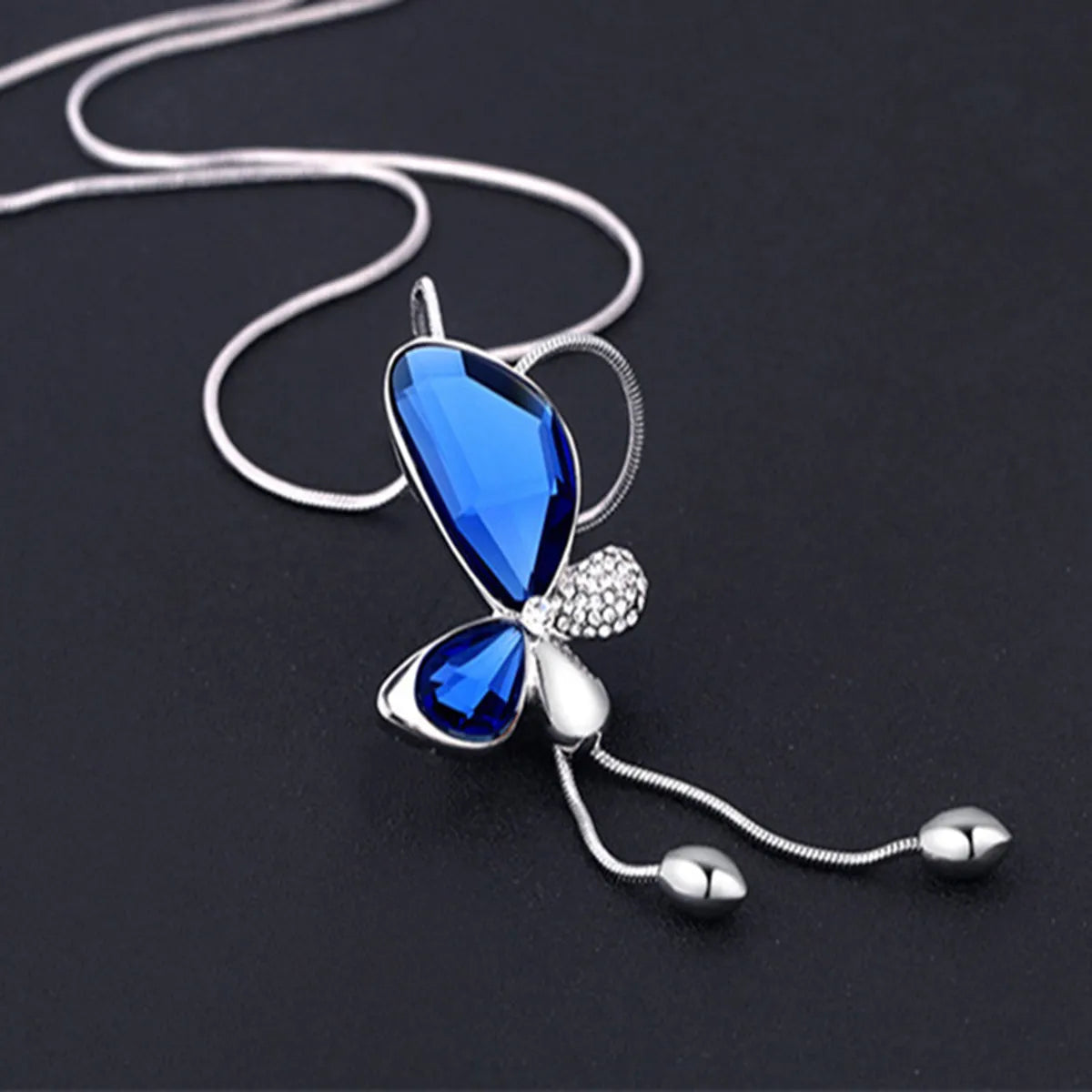 Lady Butterfly Alloy Glass Copper Pendant Necklace