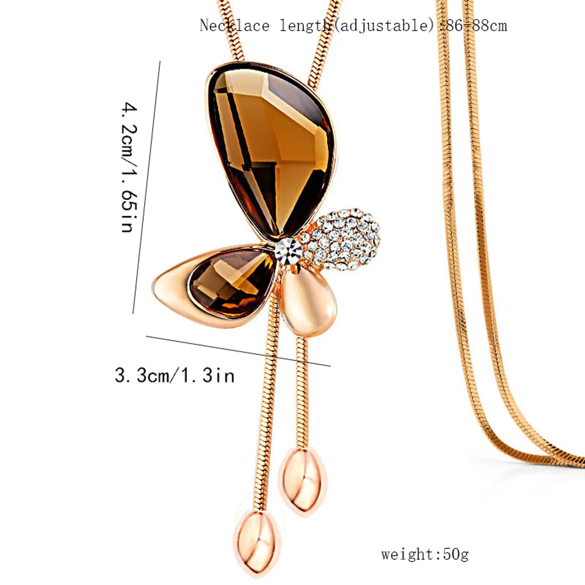 Lady Butterfly Alloy Glass Copper Pendant Necklace