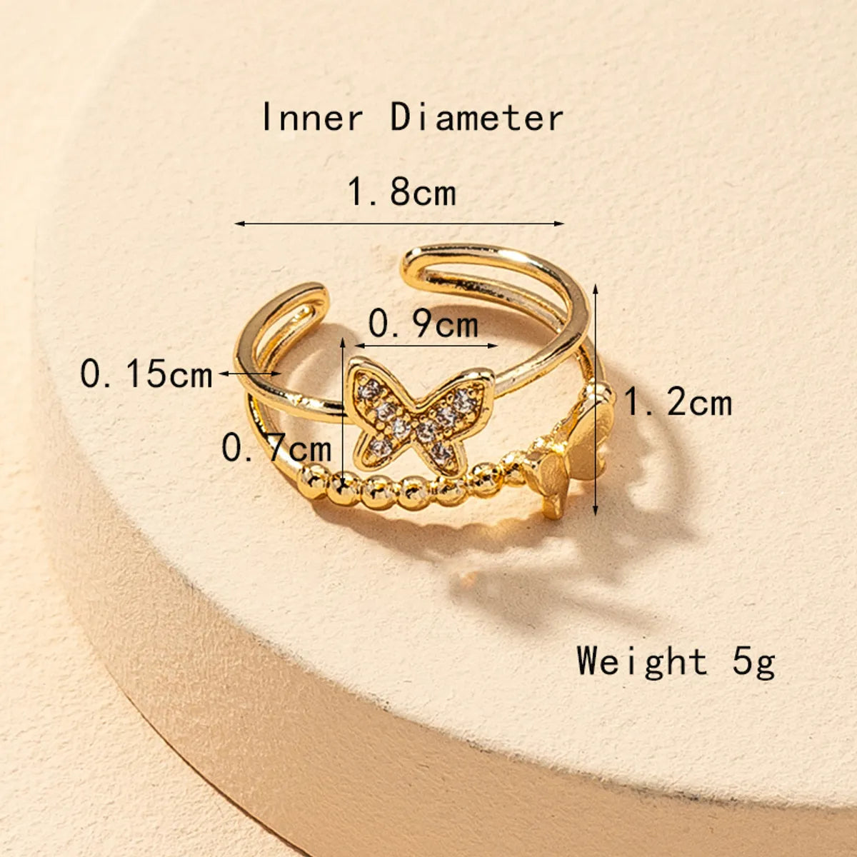 Lady Butterfly Alloy Plating Hollow Out Inlay Artificial Rhinestones 14k Gold Plated Women's Open Rings