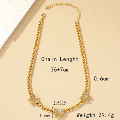 Lady Butterfly Alloy Plating Inlay Artificial Rhinestones 14k Gold Plated White Gold Plated Women's Necklace