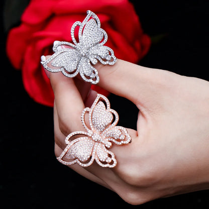 Lady Butterfly Copper Plating Inlay Zircon White Gold Plated Rhodium Plated Rings