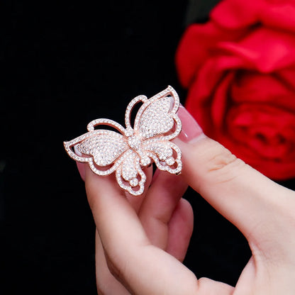 Lady Butterfly Copper Plating Inlay Zircon White Gold Plated Rhodium Plated Rings