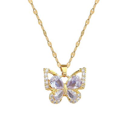 Wholesale Lady Butterfly Titanium Steel Plating Inlay Zircon Earrings Necklace