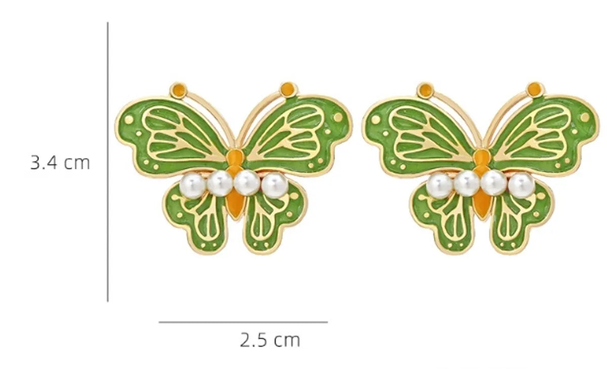 Lady Butterfly Zinc Alloy Enamel Artificial Pearls Women'S Ear Studs