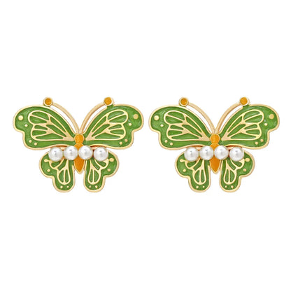 Lady Butterfly Zinc Alloy Enamel Artificial Pearls Women'S Ear Studs