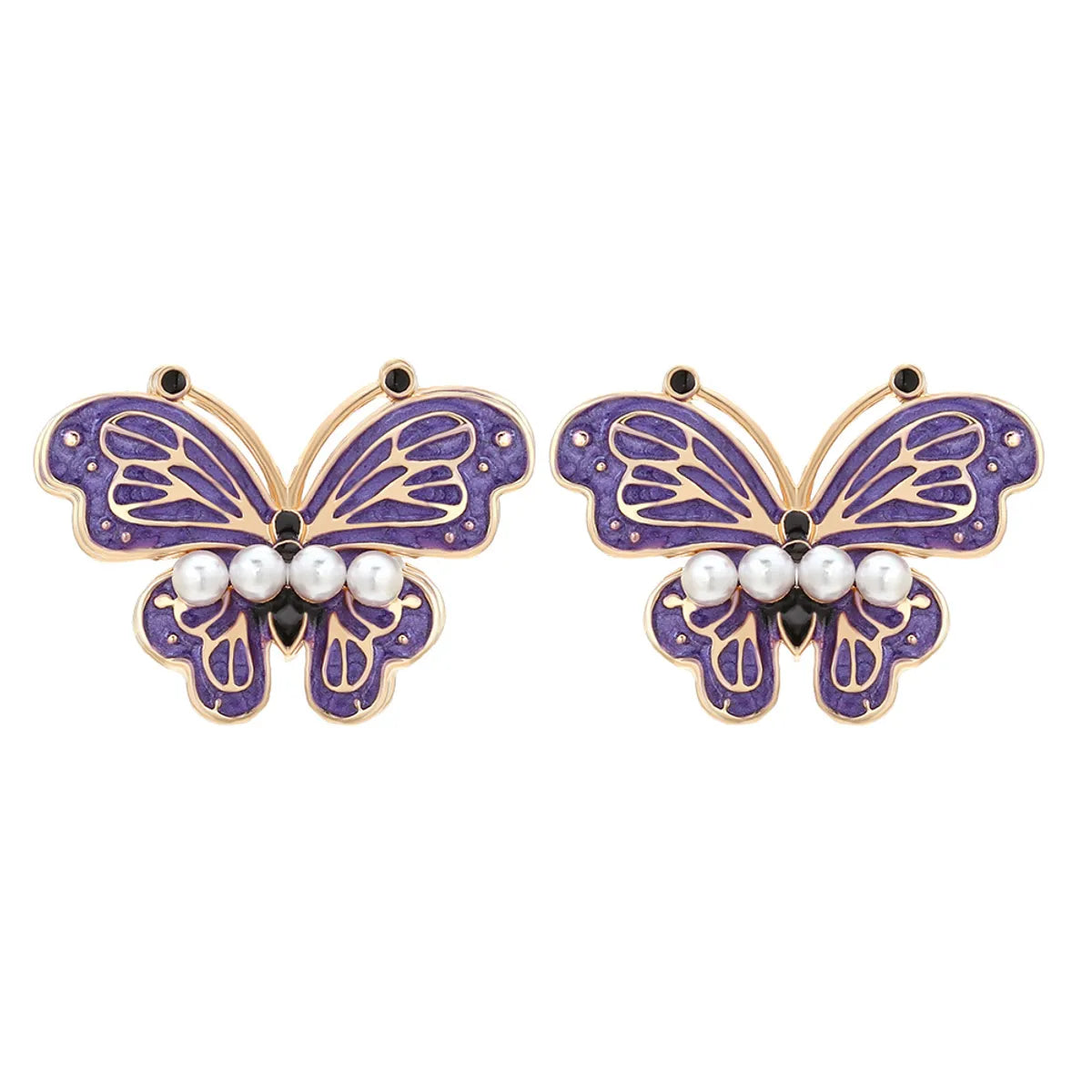 Lady Butterfly Zinc Alloy Enamel Artificial Pearls Women'S Ear Studs