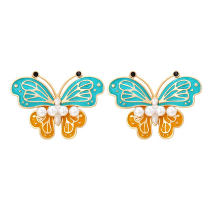 Lady Butterfly Zinc Alloy Enamel Artificial Pearls Women'S Ear Studs