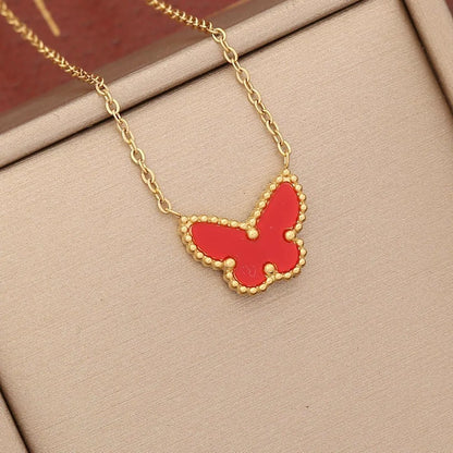 Lady Classic Style Butterfly Stainless Steel Plating Pendant Necklace