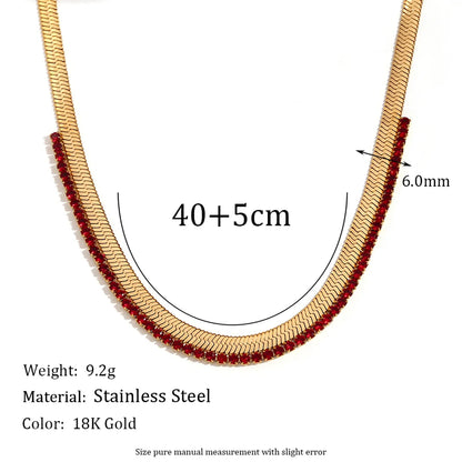 Lady Classic Style Solid Color Stainless Steel Plating Inlay Rhinestones 18k Gold Plated Bracelets Necklace