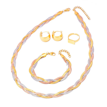 Lady Color Block Titanium Steel Plating Jewelry Set