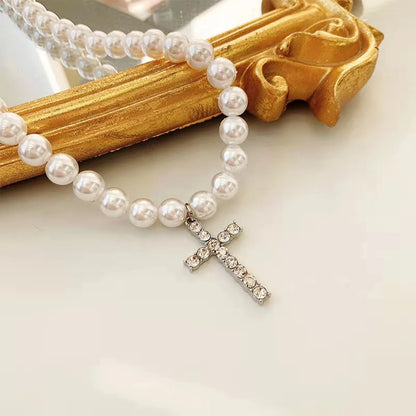 Lady Cross Artificial Gemstones Artificial Pearl Wholesale Necklace