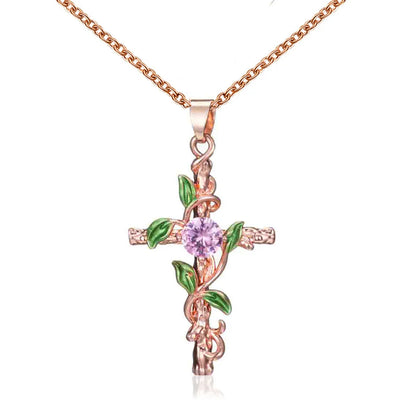 Lady Cross Leaf Artificial Gemstones Alloy Wholesale Pendant Necklace