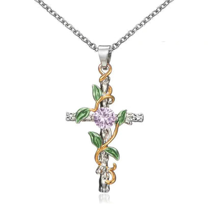 Lady Cross Leaf Artificial Gemstones Alloy Wholesale Pendant Necklace